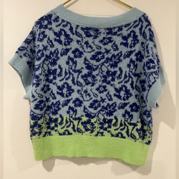 Free People Through The MotionsPullover Sweater Vest Sz Small yellow blue NWOT - Picture 3 of 8